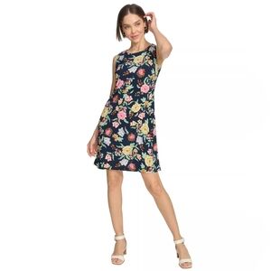 TOMMY HILFIGER Sz 2 Blue Floral Round Neck Sleeveless Sheath A line Dress